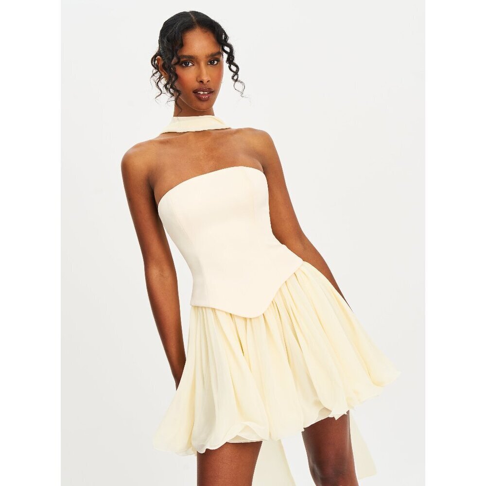 Valentina Butter Yellow Boned Curve Edge Peplum Mini Dress